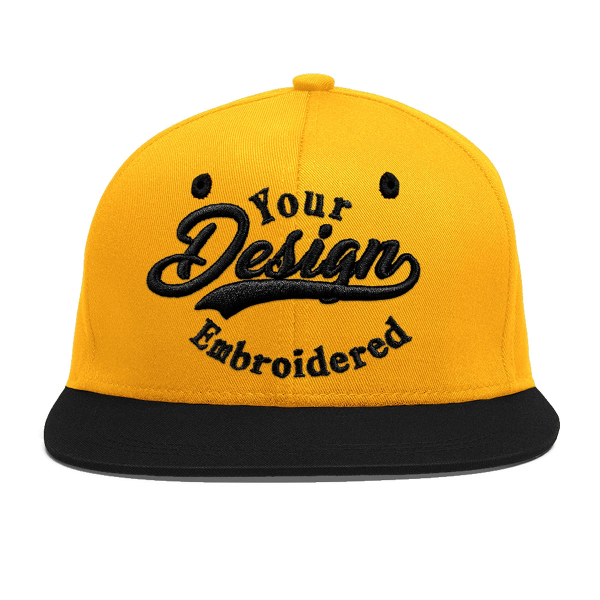 Custom Gold Black 3D Puff Embroidery Flat Embroidery Casual Sport Baseball Cap