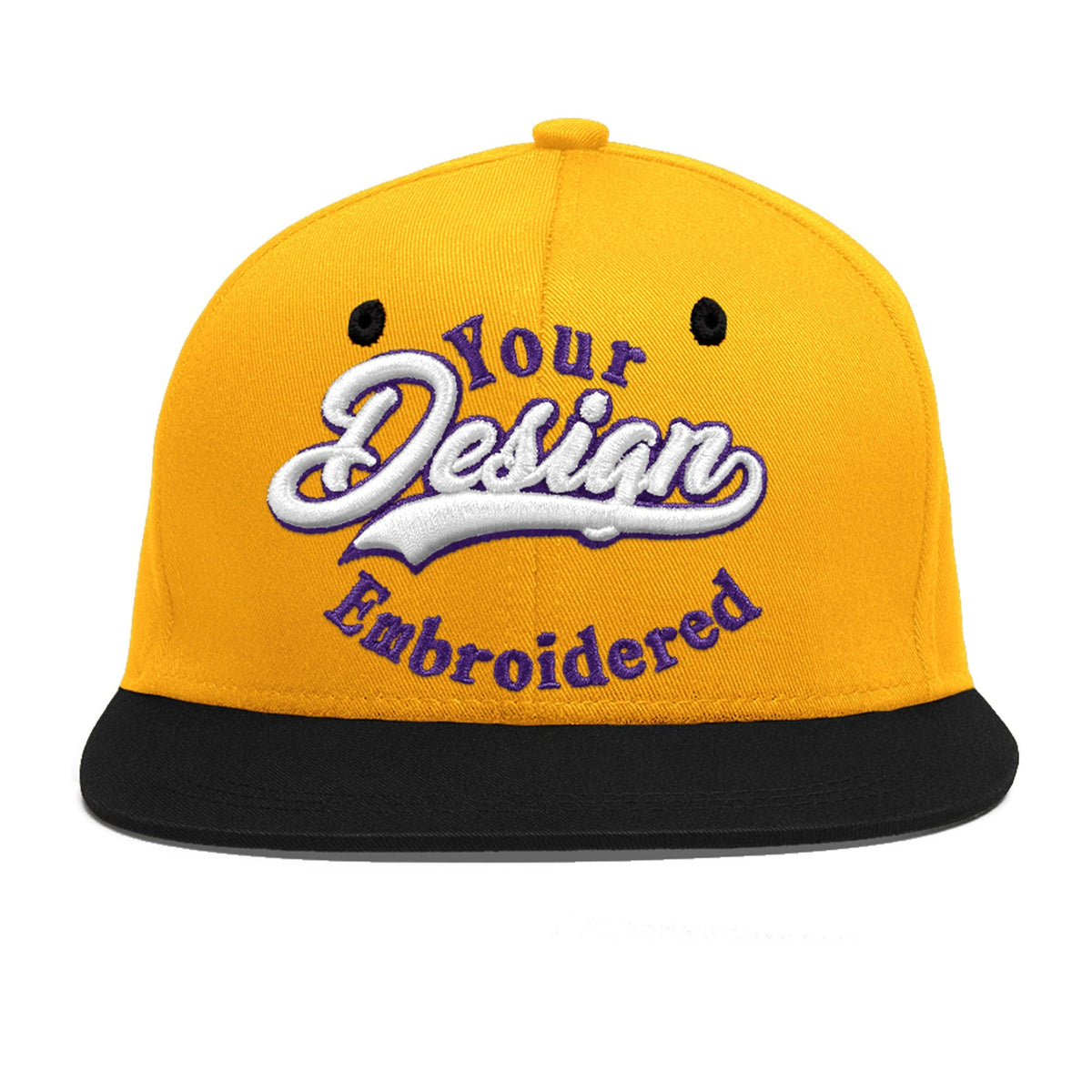 Custom Gold Black 160D Puff Embroidery Flat Embroidery Casual Sport Baseball Cap