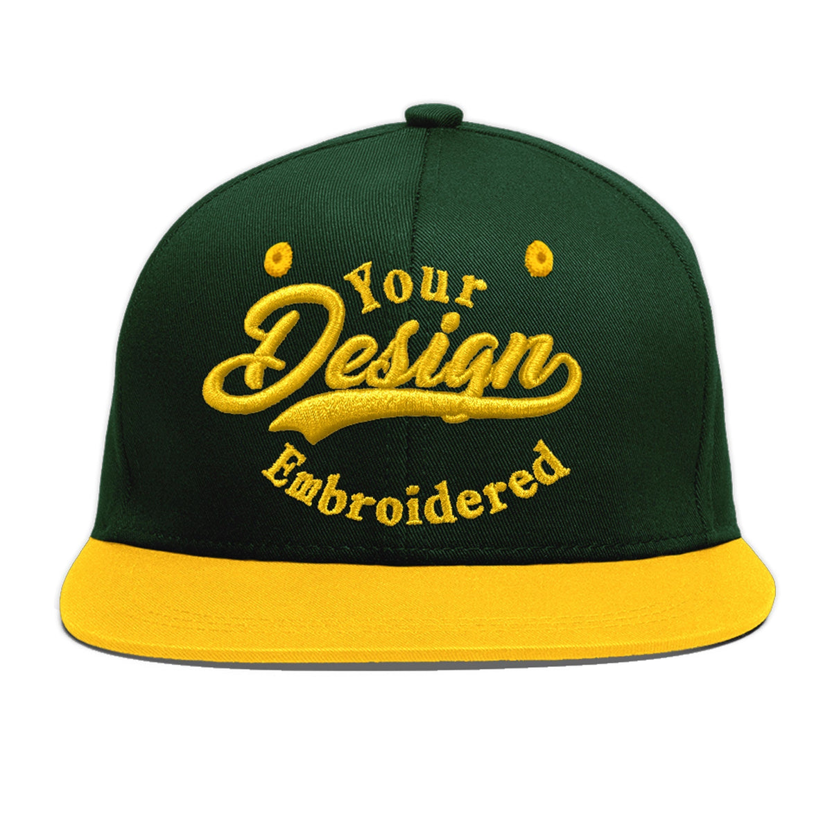 Custom Green Gold 3D Puff Embroidery Flat Embroidery Casual Sport Baseball Cap