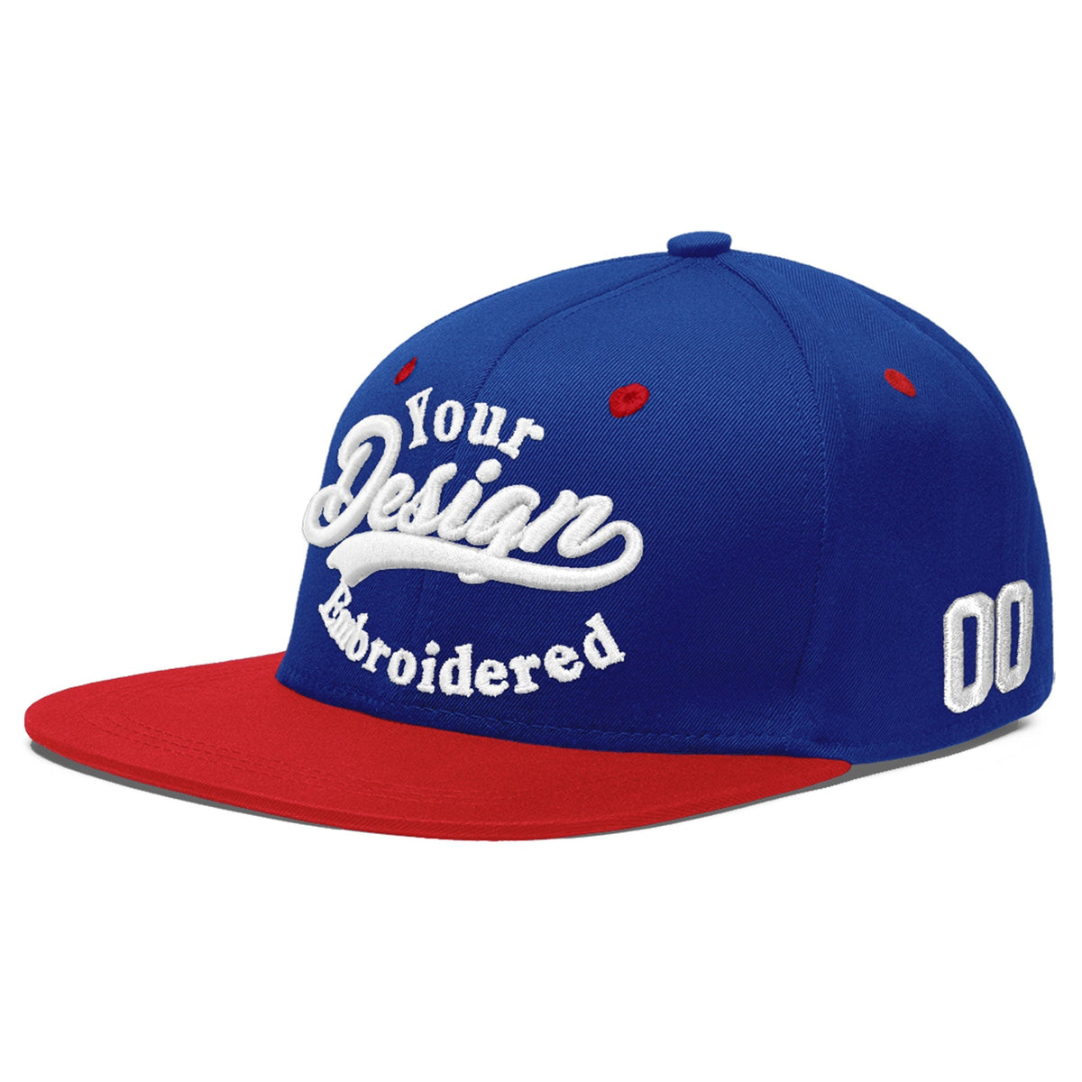 Custom Royal Blue Red 3D Puff Embroidery Flat Embroidery Casual Sport Baseball Cap