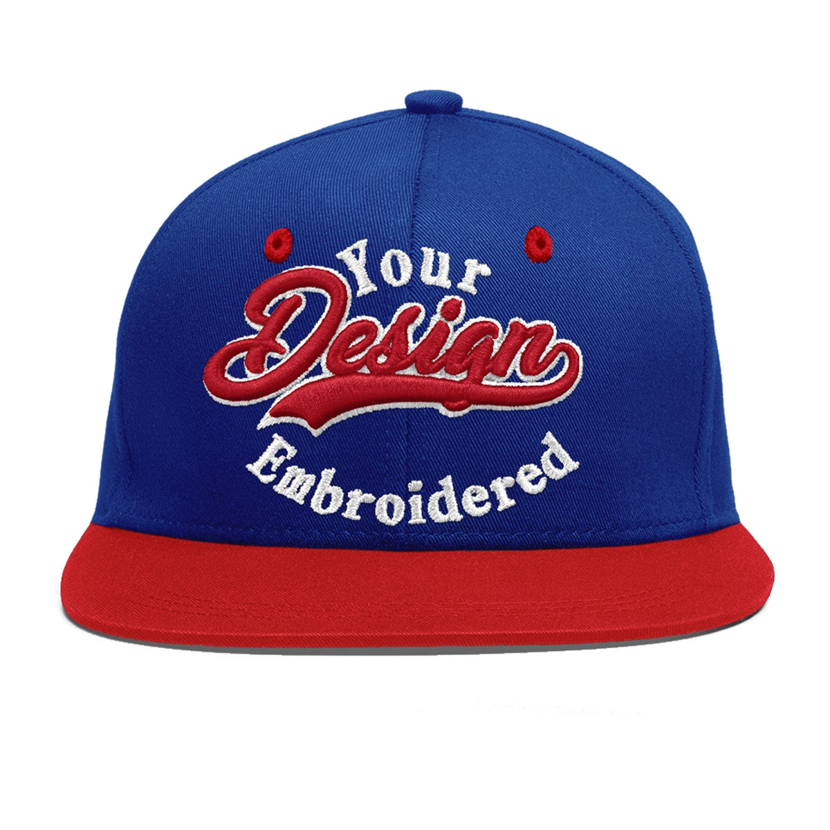Custom Royal Blue Red 3D Puff Embroidery Flat Embroidery Casual Sport Baseball Cap