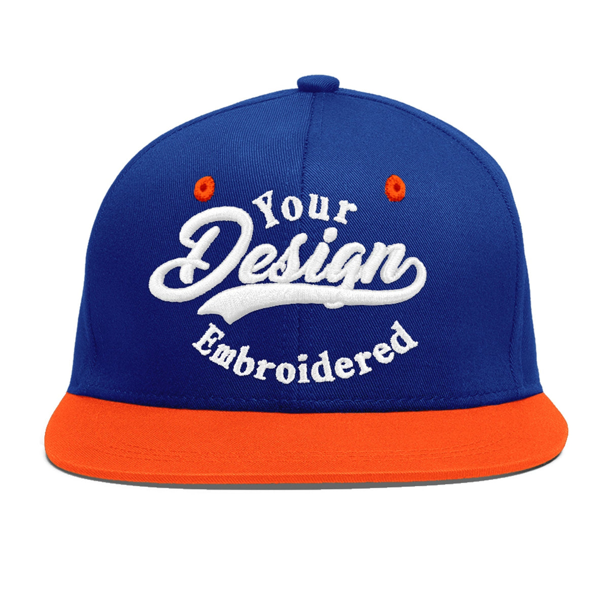 Custom Royal Blue Orange 3D Puff Embroidery Flat Embroidery Casual Sport Baseball Cap