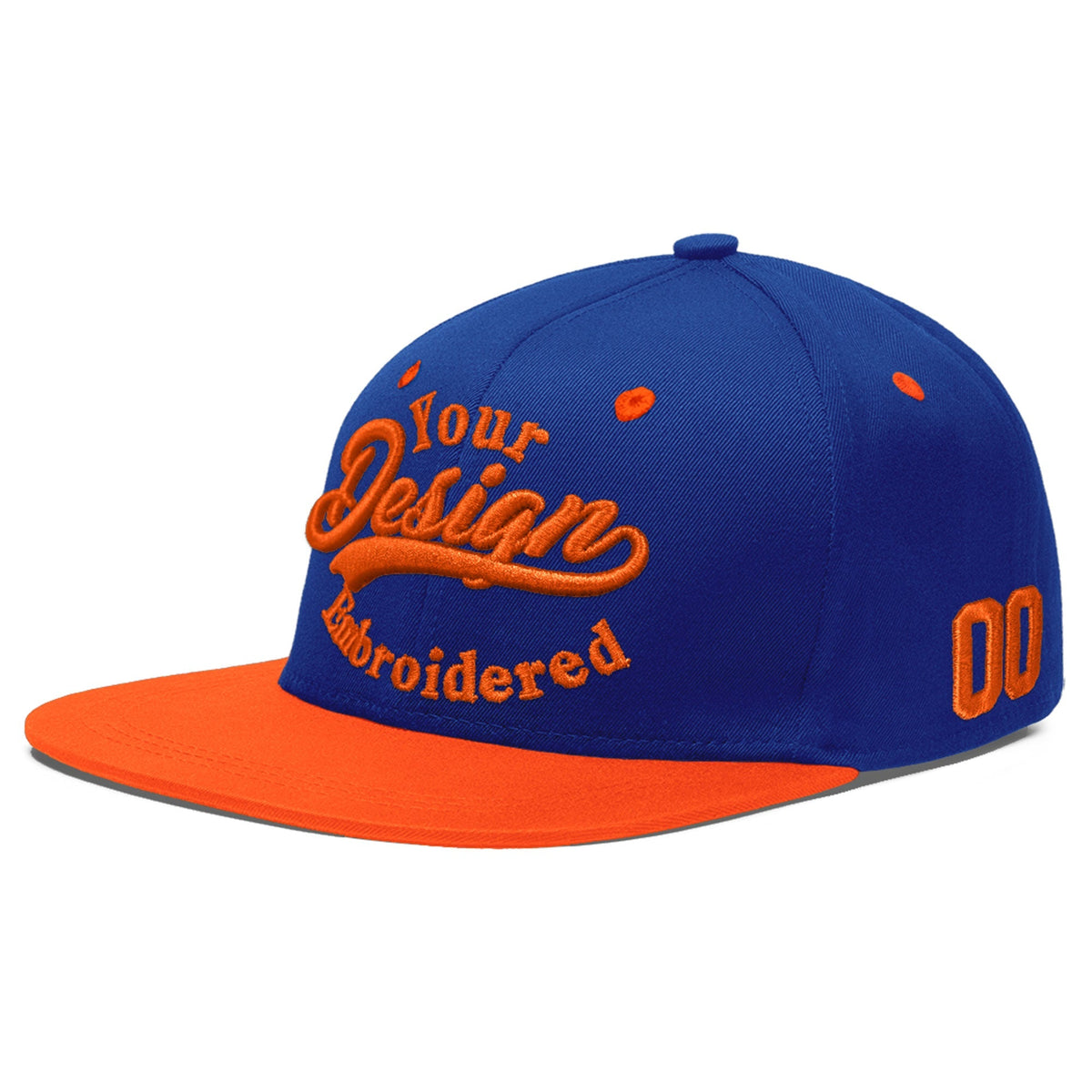 Custom Royal Blue Orange 3D Puff Embroidery Flat Embroidery Casual Sport Baseball Cap