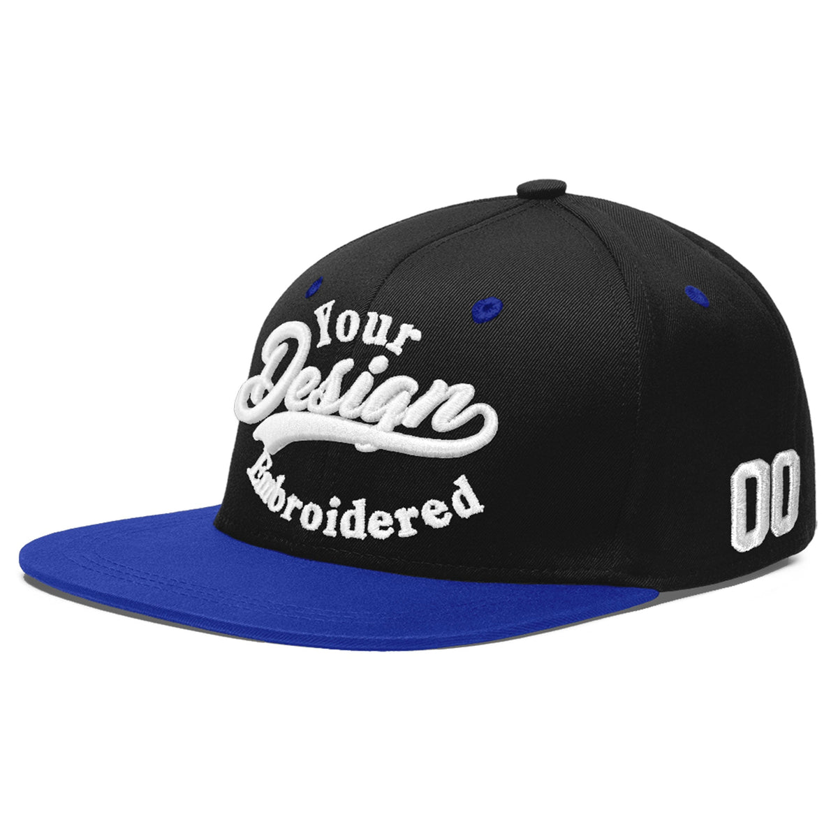Custom Black Royal Blue 3D Puff Embroidery Flat Embroidery Casual Sport Baseball Cap