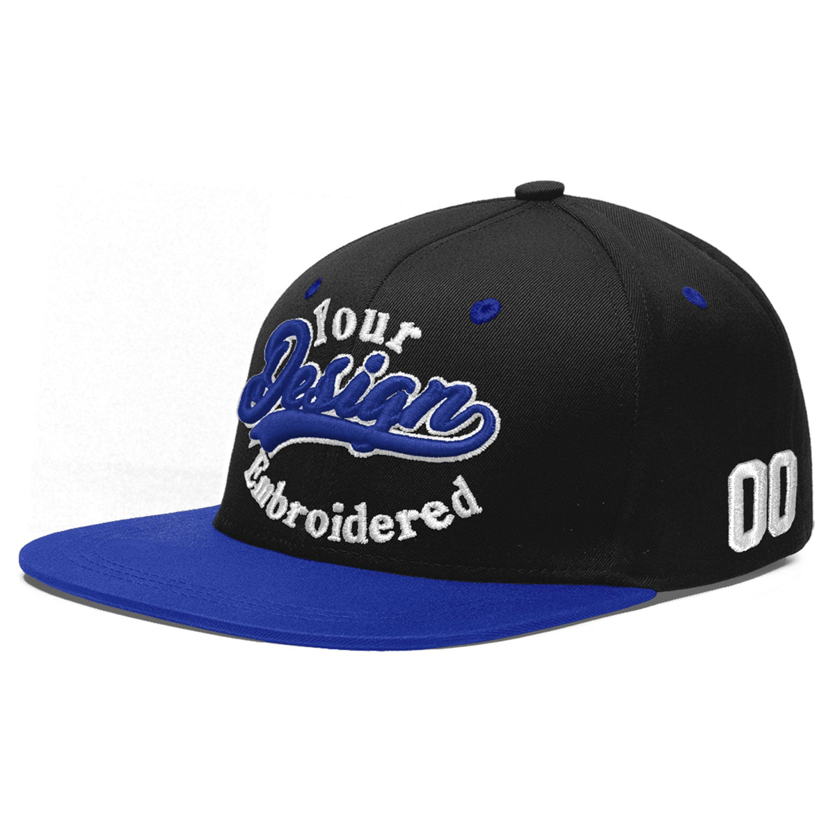 Custom Black Royal Blue 3D Puff Embroidery Flat Embroidery Casual Sport Baseball Cap