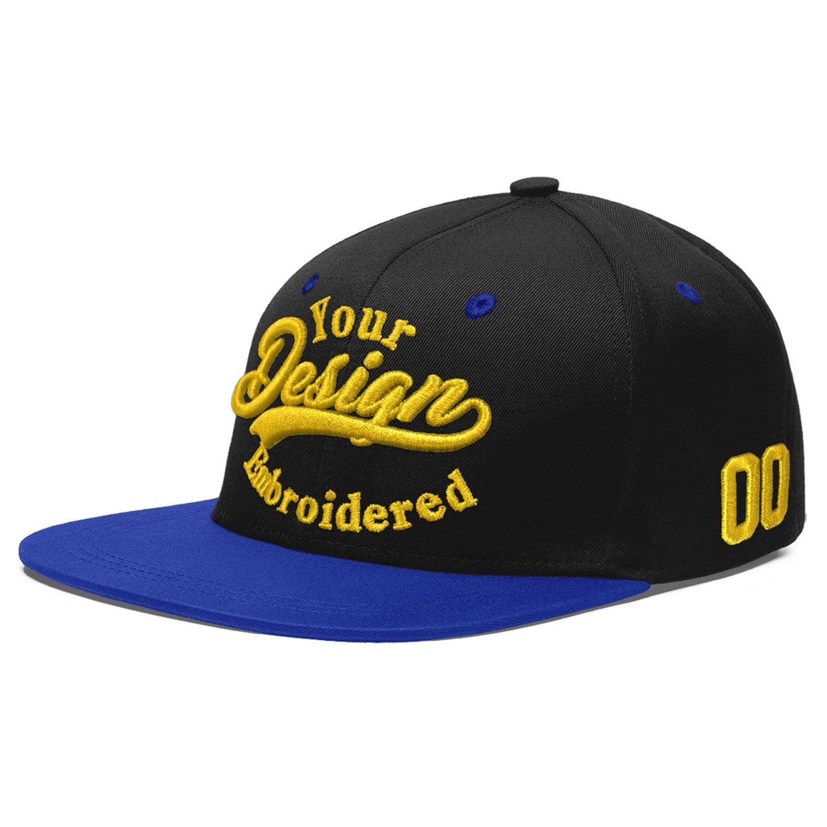 Custom Black Royal Blue 3D Puff Embroidery Flat Embroidery Casual Sport Baseball Cap