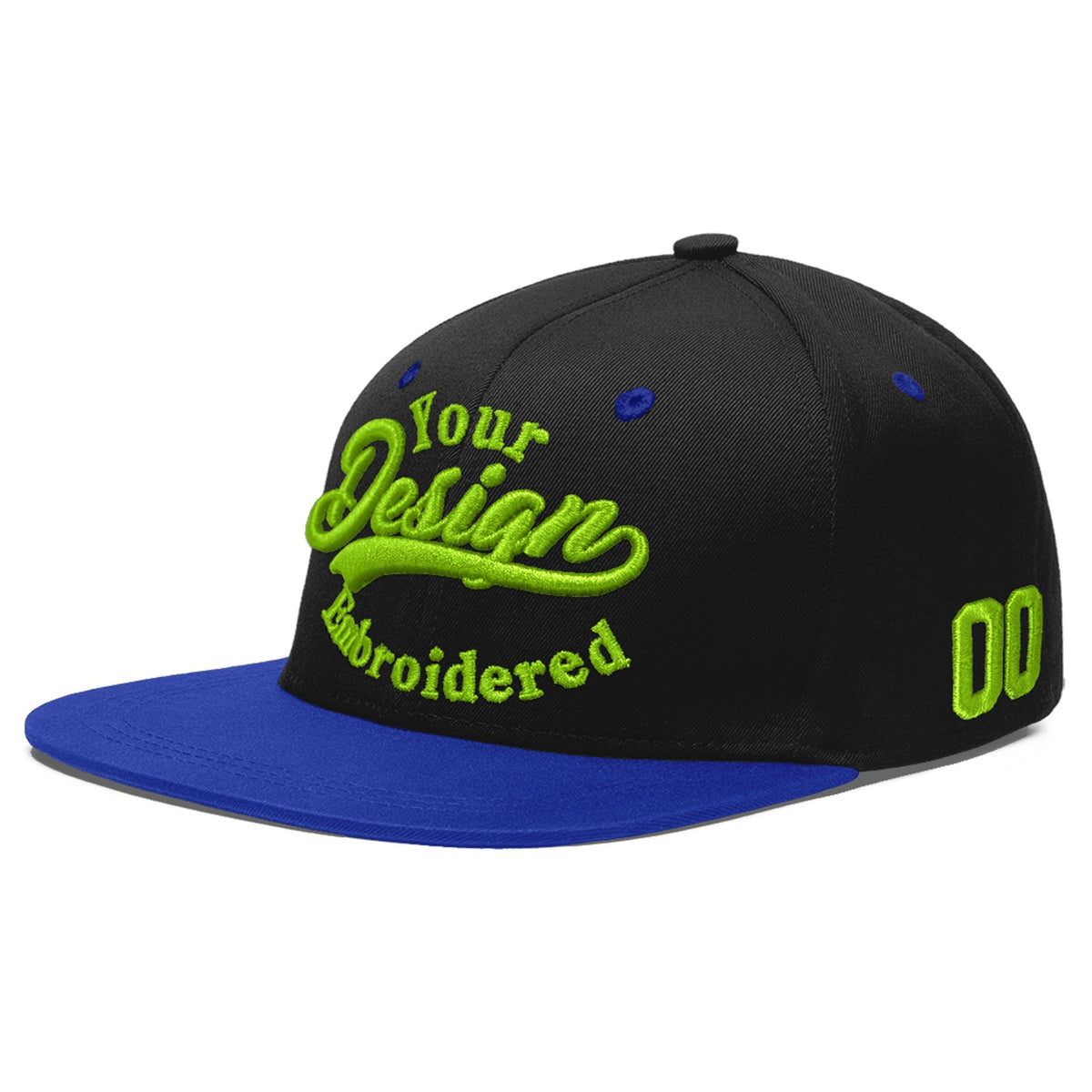 Custom Black Royal Blue 3D Puff Embroidery Flat Embroidery Casual Sport Baseball Cap