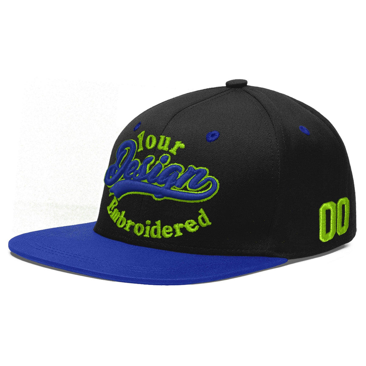 Custom Black Royal Blue 3D Puff Embroidery Flat Embroidery Casual Sport Baseball Cap