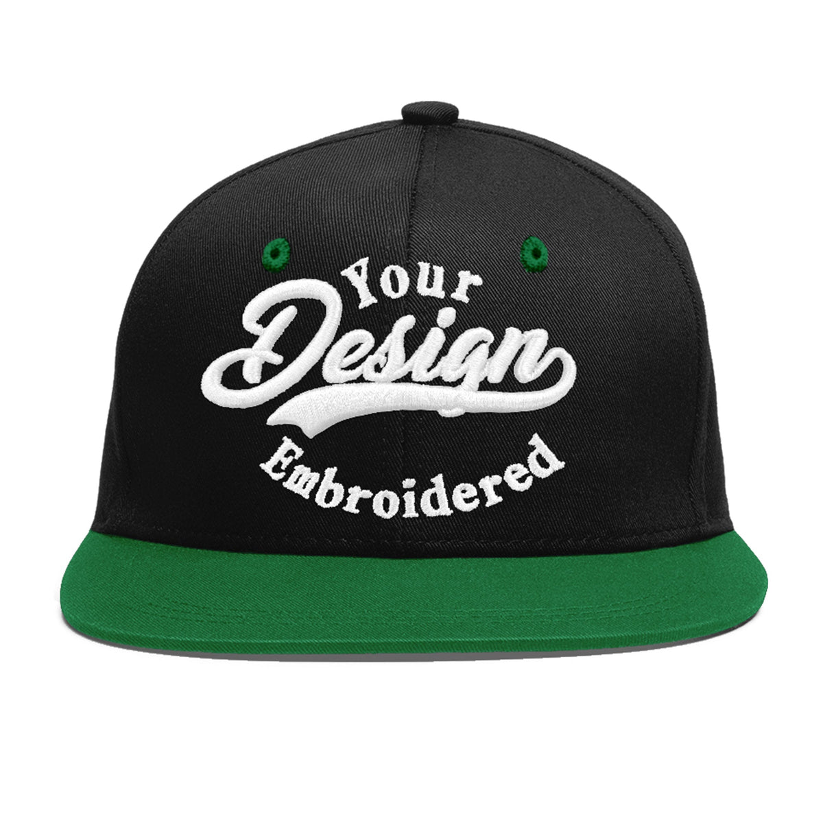 Custom Black Kelly Green 3D Puff Embroidery Flat Embroidery Casual Sport Baseball Cap