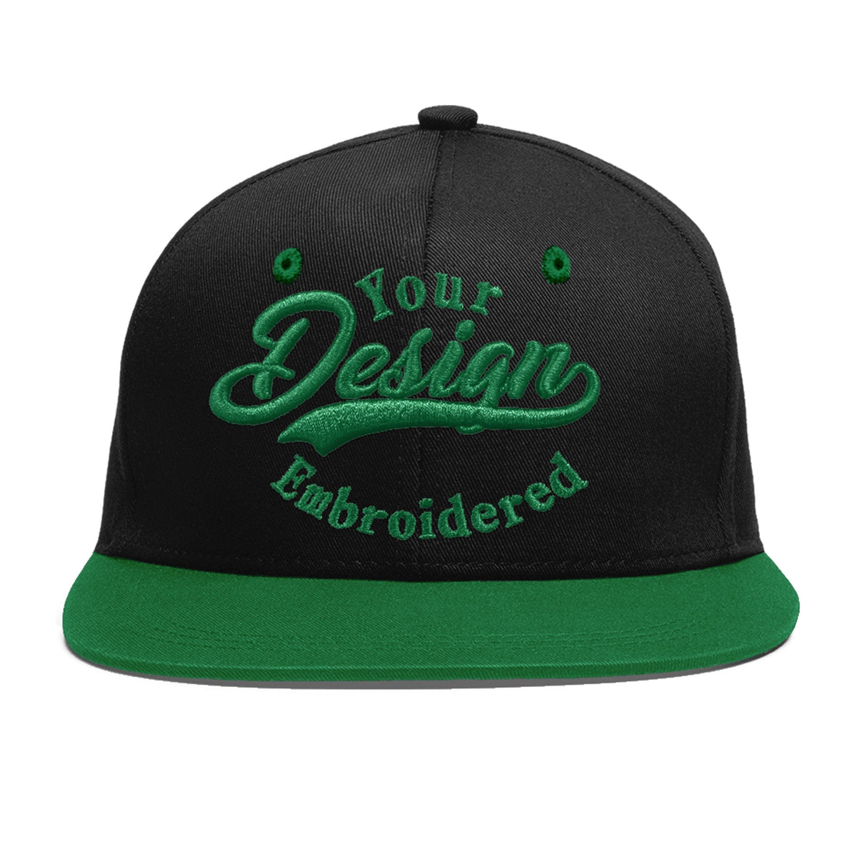 Custom Black Kelly Green 3D Puff Embroidery Flat Embroidery Casual Sport Baseball Cap
