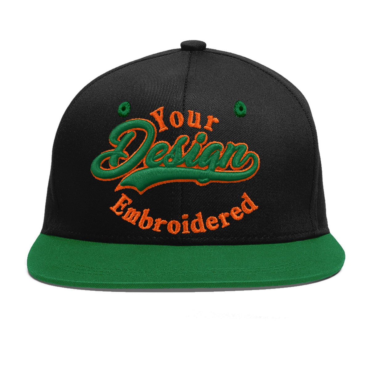 Custom Black Kelly Green 3D Puff Embroidery Flat Embroidery Casual Sport Baseball Cap