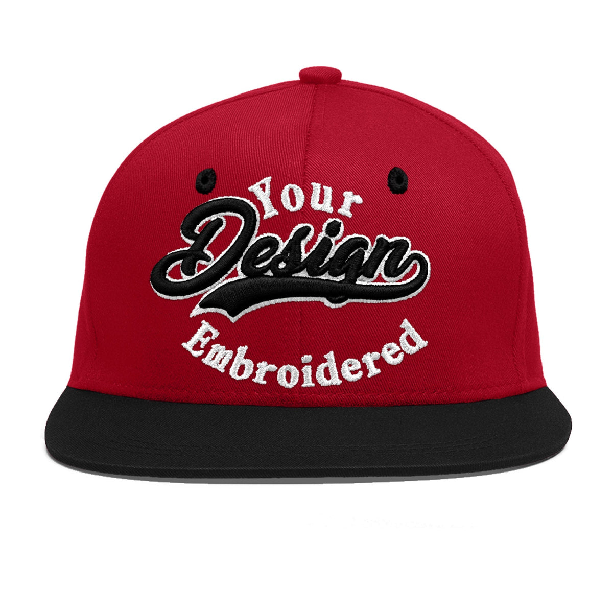 Custom Red Black 3D Puff Embroidery Flat Embroidery Casual Sport Baseball Cap