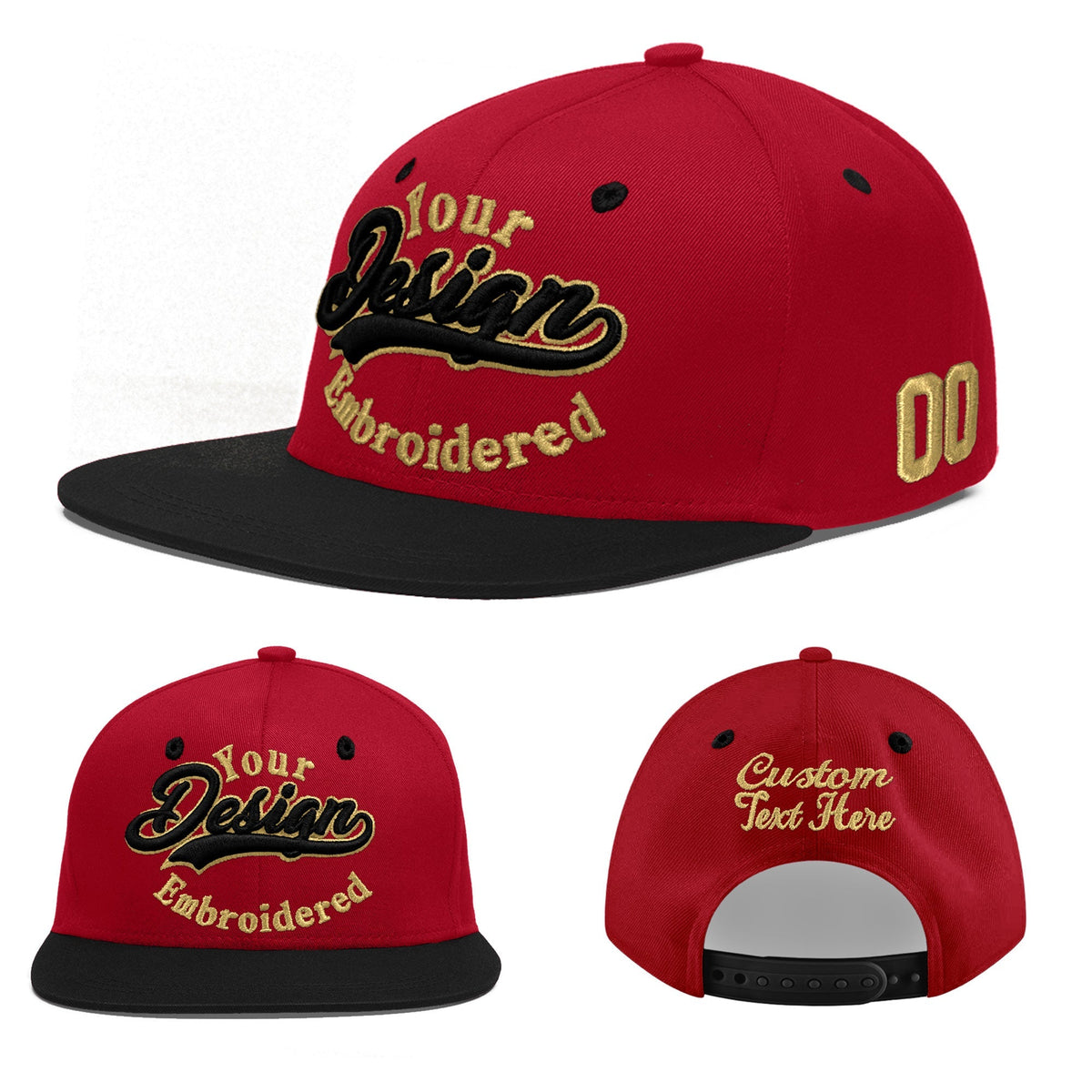 Custom Red Black 3D Puff Embroidery Flat Embroidery Casual Sport Baseball Cap