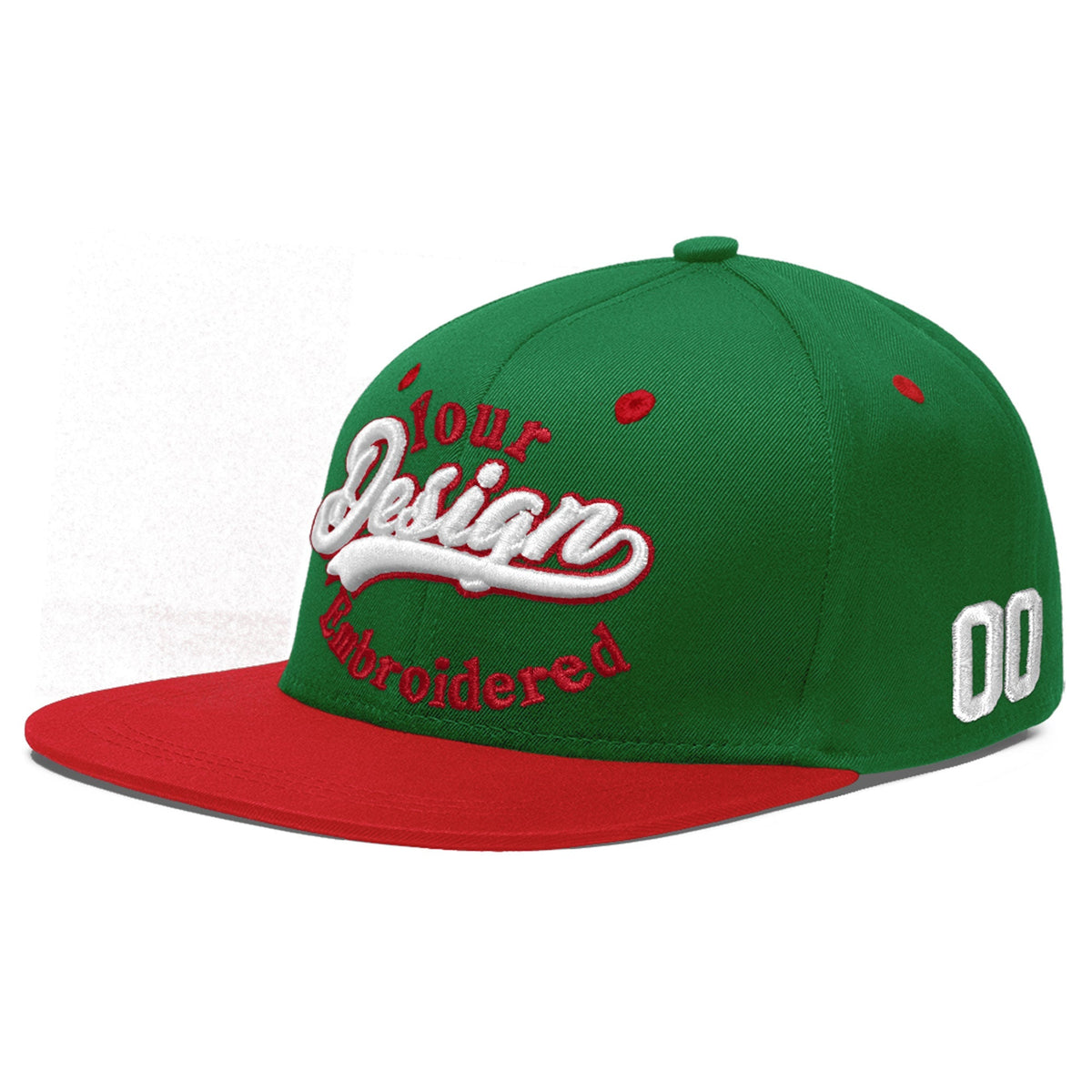 Custom Kelly Green Red 3D Puff Embroidery Flat Embroidery Casual Sport Baseball Cap