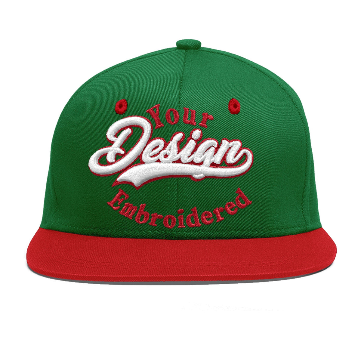 Custom Kelly Green Red 3D Puff Embroidery Flat Embroidery Casual Sport Baseball Cap