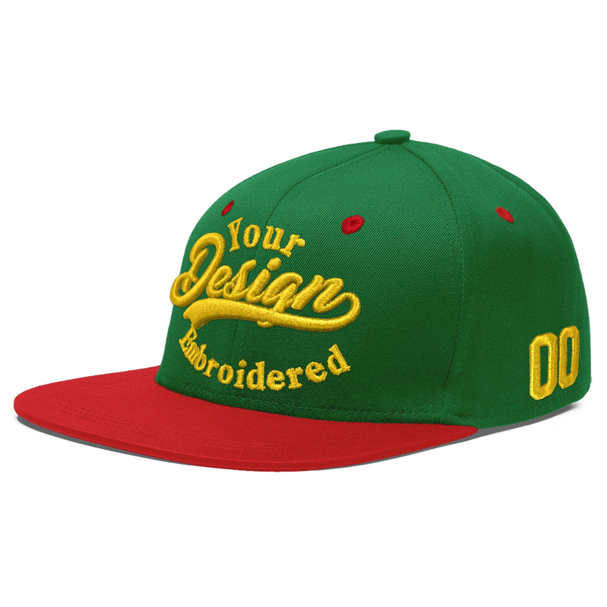 Custom Kelly Green Red 3D Puff Embroidery Flat Embroidery Casual Sport Baseball Cap