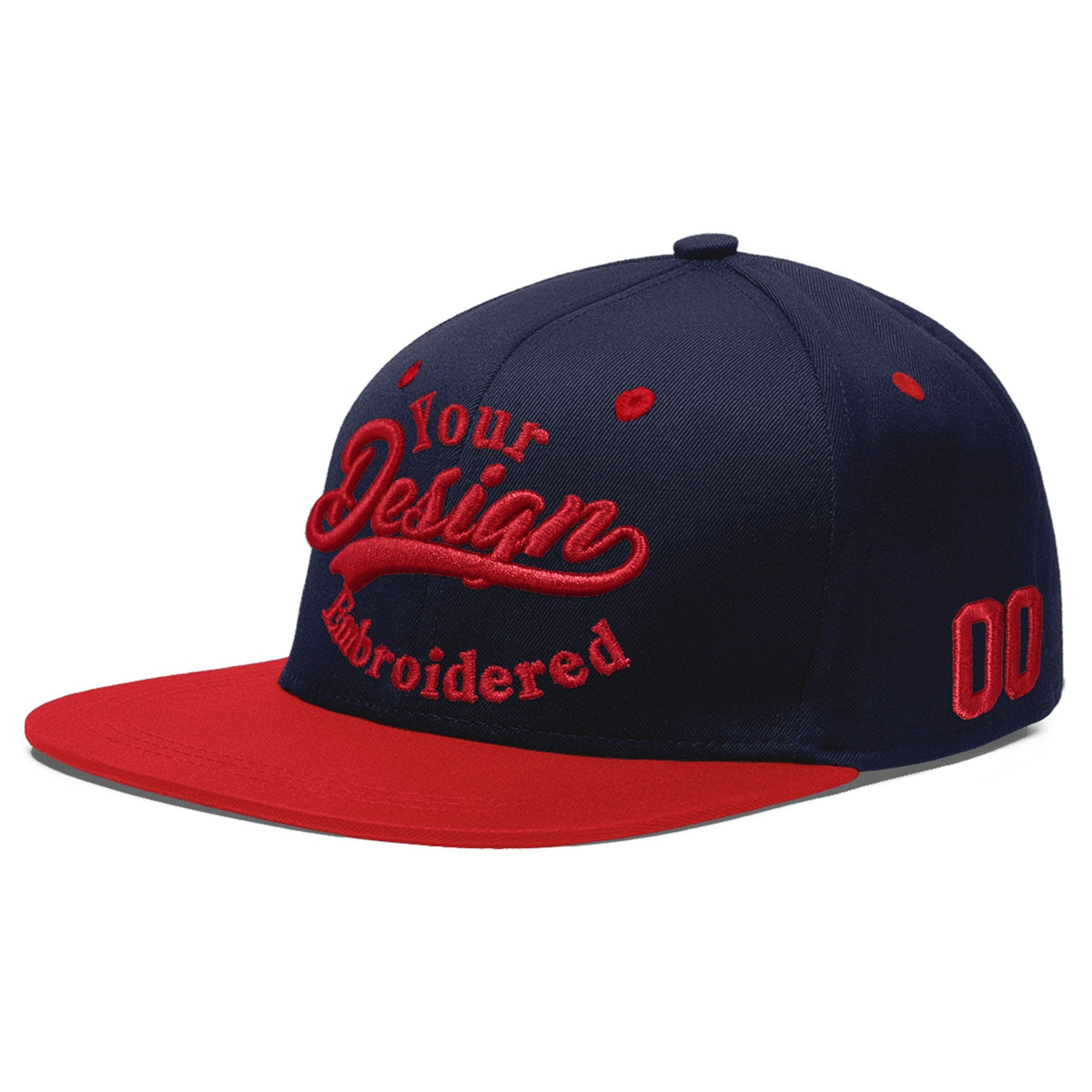 Custom Navy Red 3D Puff Embroidery Flat Embroidery Casual Sport Baseball Cap
