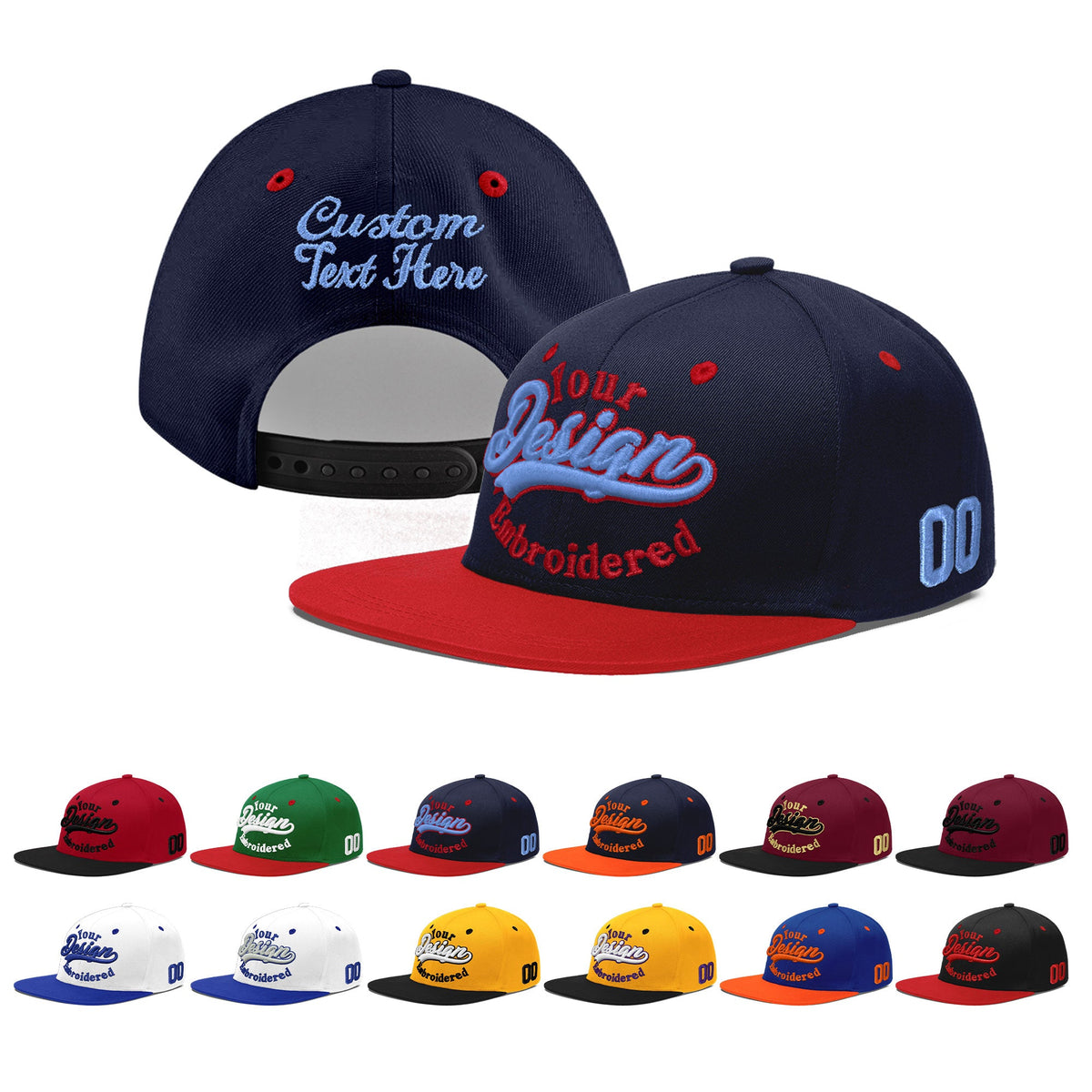 Custom Navy Red 3D Puff Embroidery Flat Embroidery Casual Sport Baseball Cap