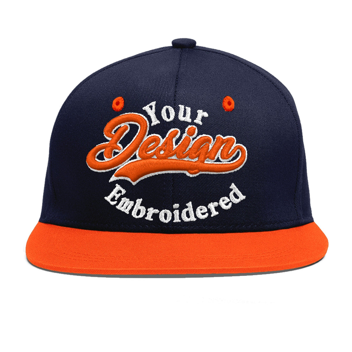 Custom Navy Orange 3D Puff Embroidery Flat Embroidery Casual Sport Baseball Cap