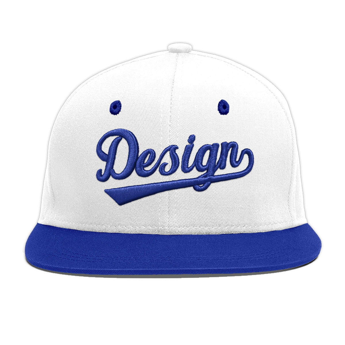 Custom White Royal Blue 3D Puff Embroidery Flat Embroidery Casual Sport Baseball Cap