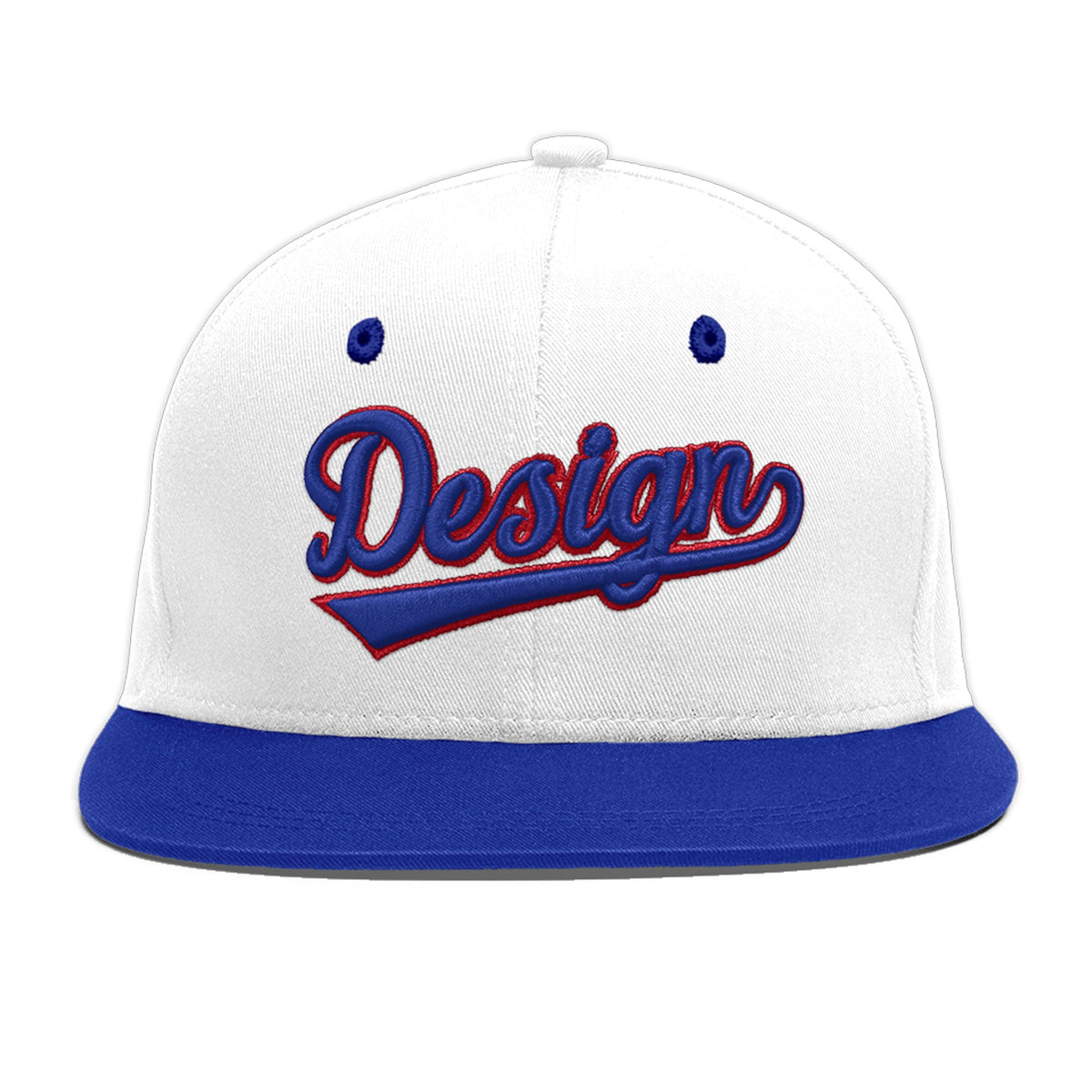 Custom White Royal Blue 3D Puff Embroidery Flat Embroidery Casual Sport Baseball Cap