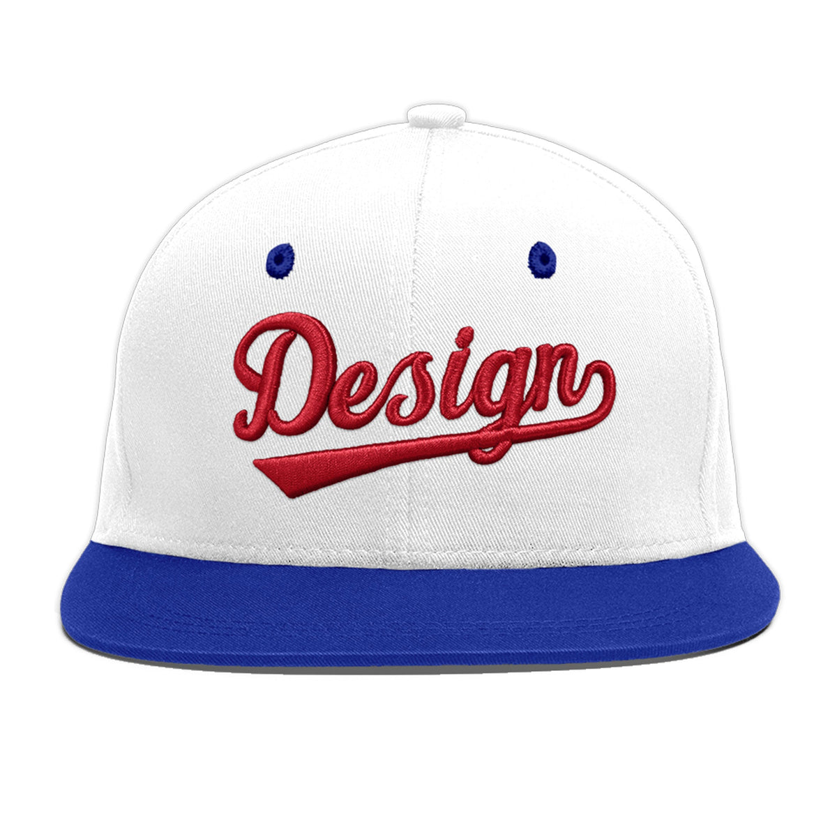 Custom White Royal Blue 136D Puff Embroidery Flat Embroidery Casual Sport Baseball Cap