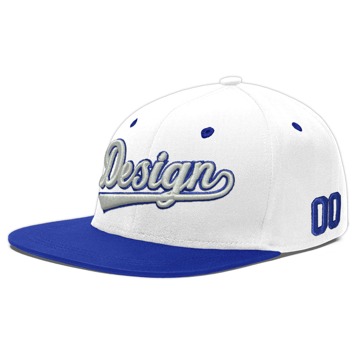 Custom White Royal Blue 142D Puff Embroidery Flat Embroidery Casual Sport Baseball Cap