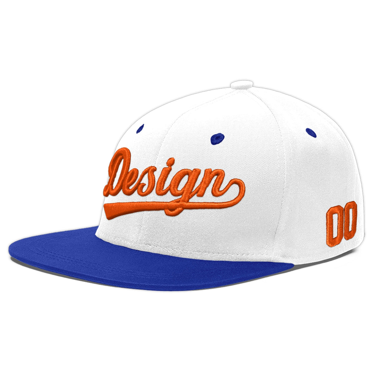 Custom White Royal Blue 158D Puff Embroidery Flat Embroidery Casual Sport Baseball Cap