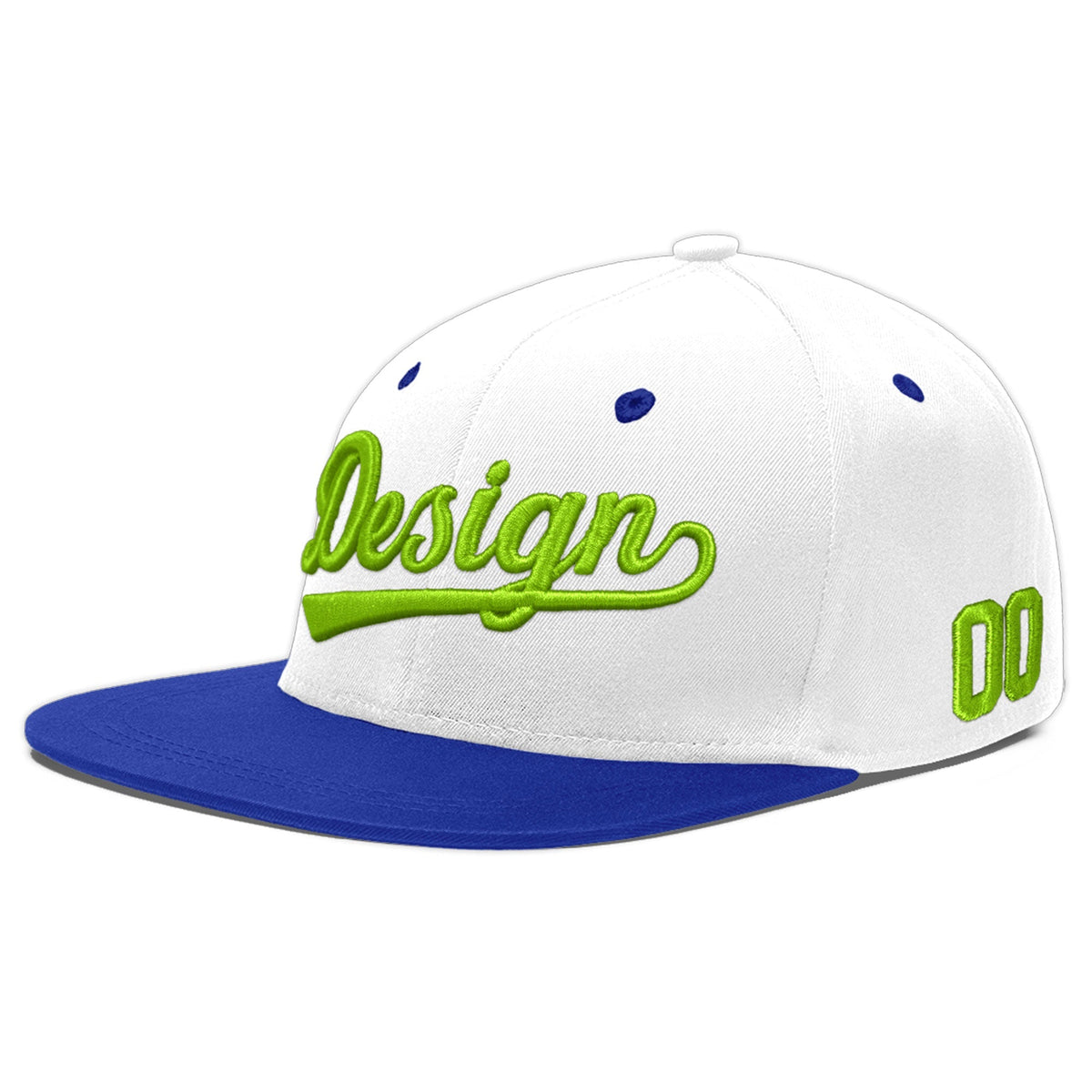 Custom White Royal Blue 126D Puff Embroidery Flat Embroidery Casual Sport Baseball Cap