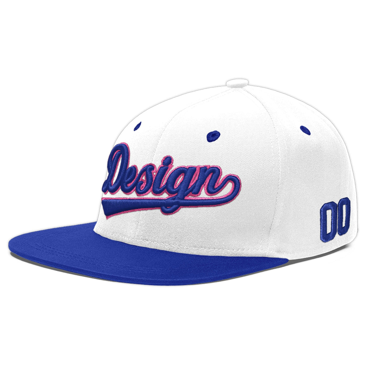 Custom White Royal Blue 158D Puff Embroidery Flat Embroidery Casual Sport Baseball Cap