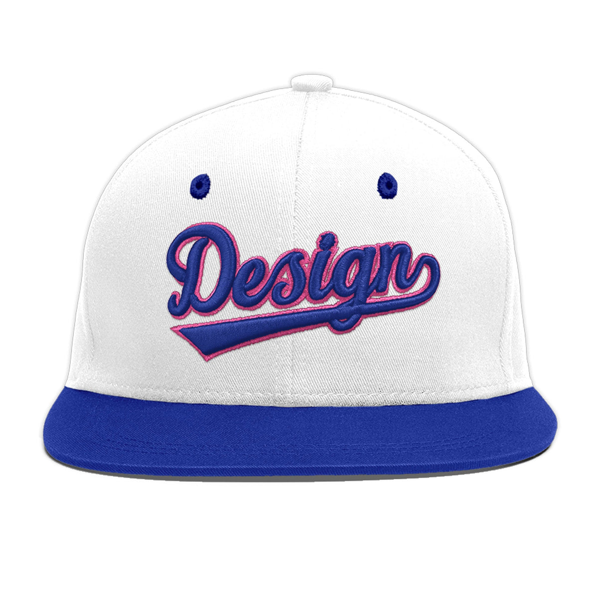 Custom White Royal Blue 160D Puff Embroidery Flat Embroidery Casual Sport Baseball Cap