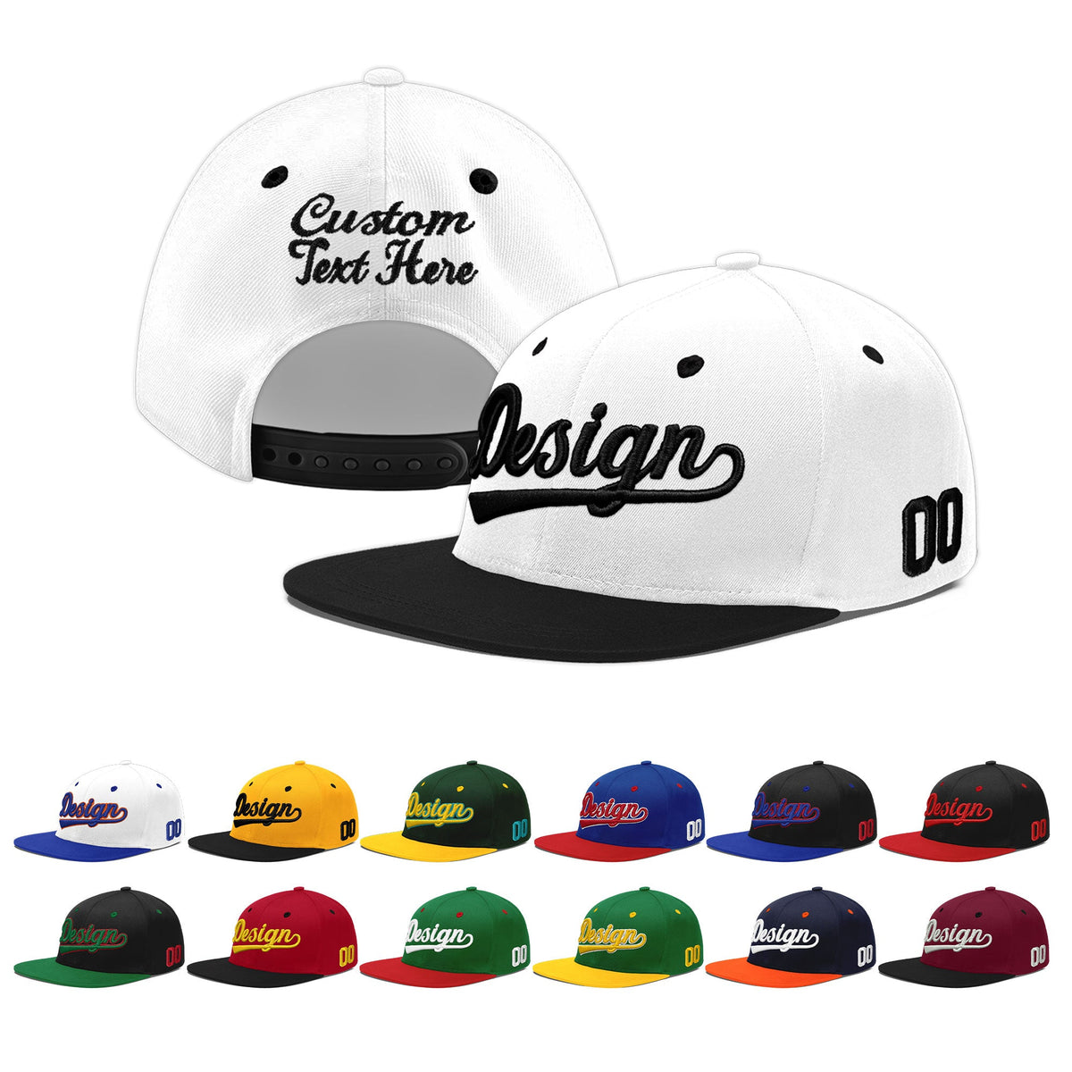 Custom White Black 3D Puff Embroidery Flat Embroidery Casual Sport Baseball Cap