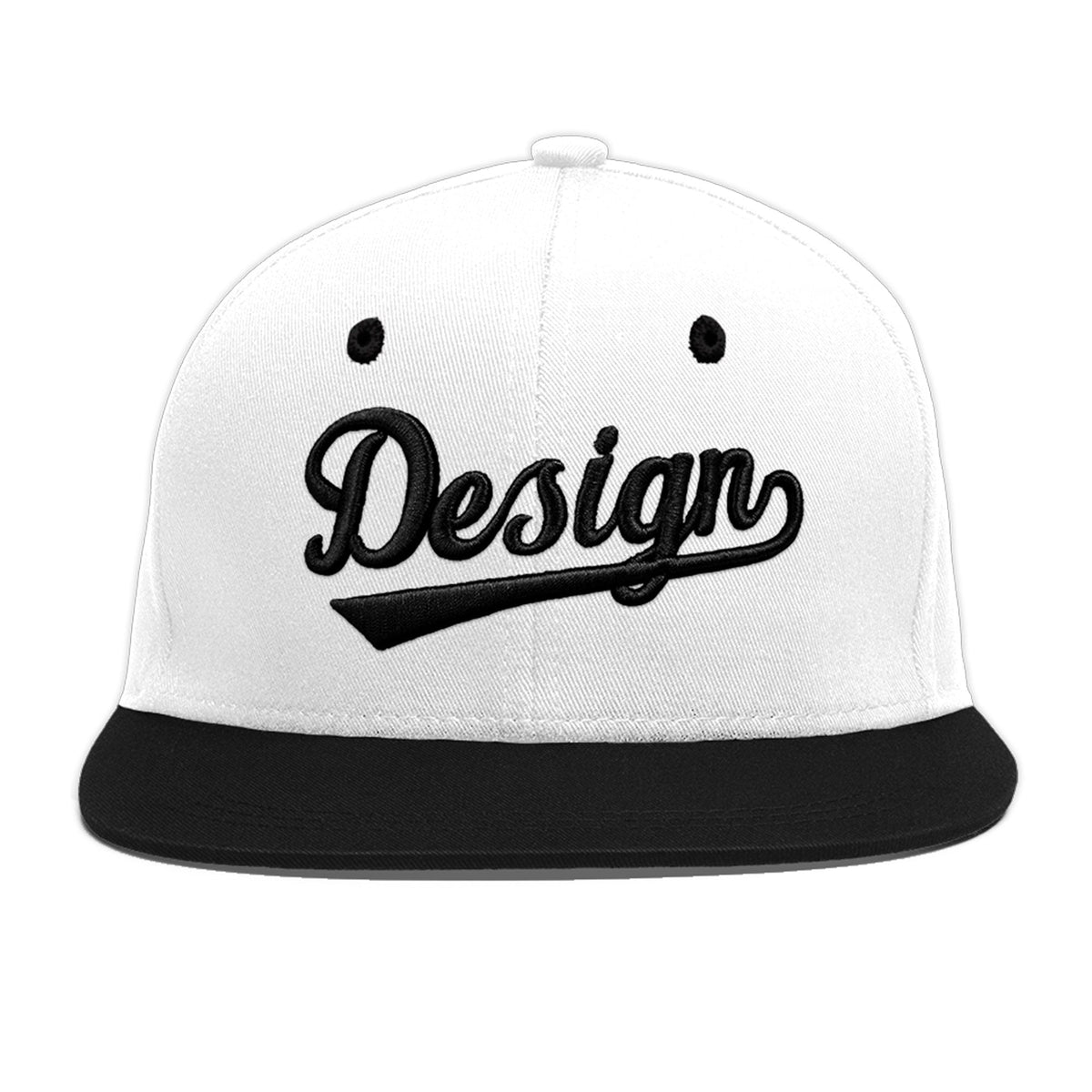 Custom White Black 3D Puff Embroidery Flat Embroidery Casual Sport Baseball Cap