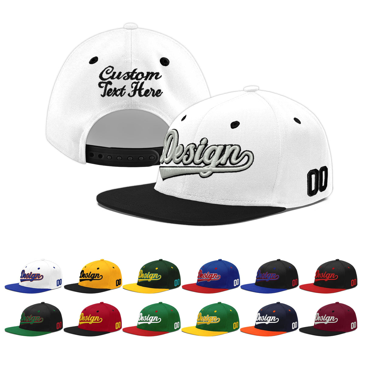 Custom White Black 3D Puff Embroidery Flat Embroidery Casual Sport Baseball Cap