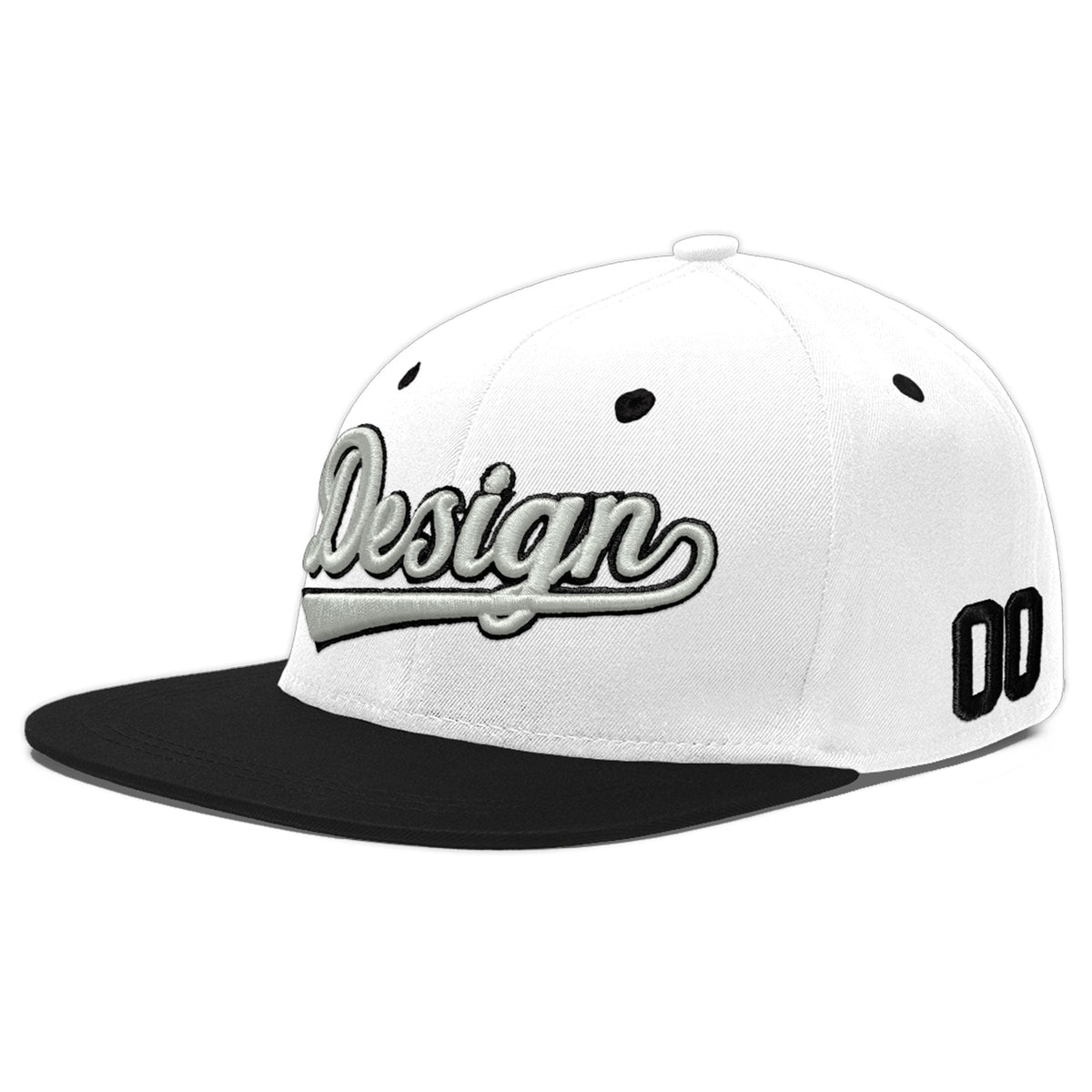 Custom White Black 3D Puff Embroidery Flat Embroidery Casual Sport Baseball Cap