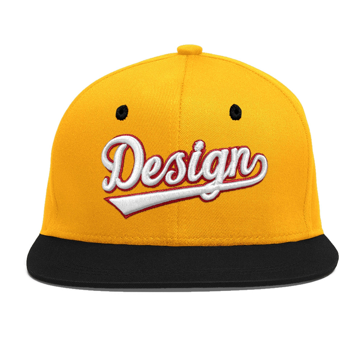 Custom Gold Black 3D Puff Embroidery Flat Embroidery Casual Sport Baseball Cap