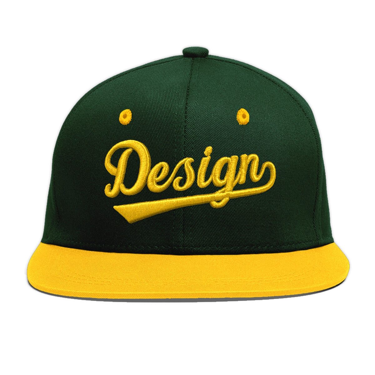 Custom Green Gold 3D Puff Embroidery Flat Embroidery Casual Sport Baseball Cap