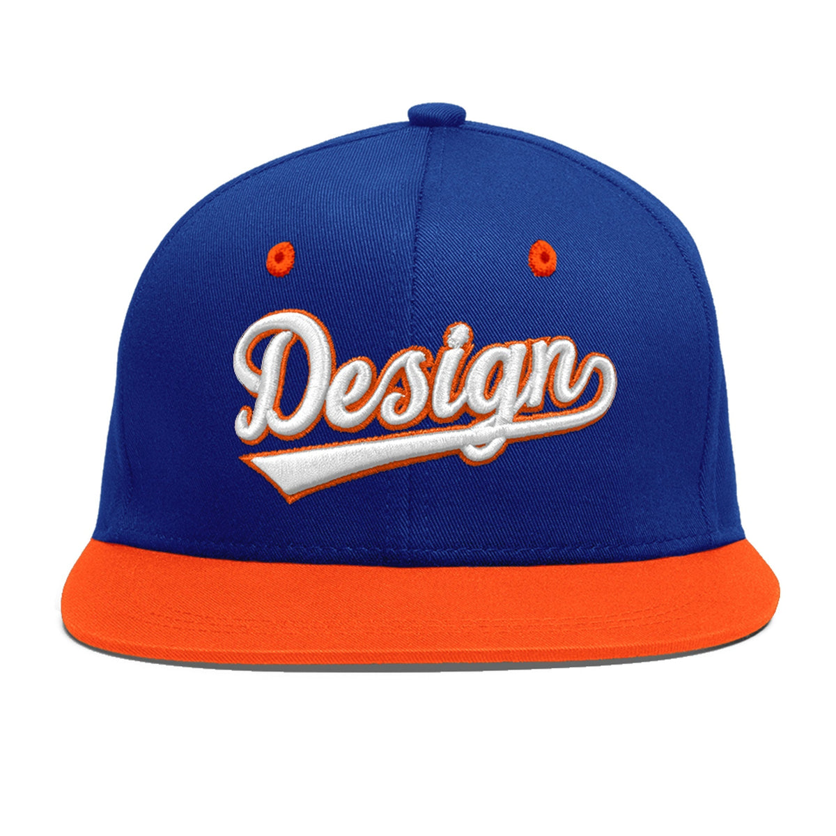 Custom Royal Blue Orange 3D Puff Embroidery Flat Embroidery Casual Sport Baseball Cap