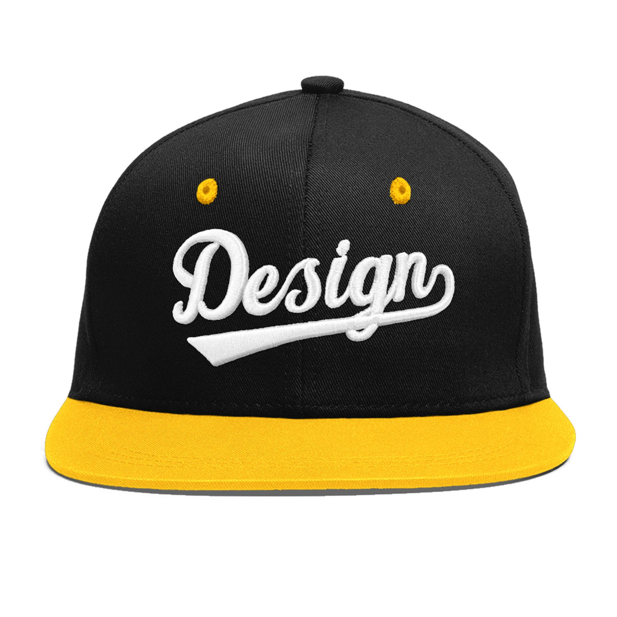 Custom Black Gold 3D Puff Embroidery Flat Embroidery Casual Sport Baseball Cap