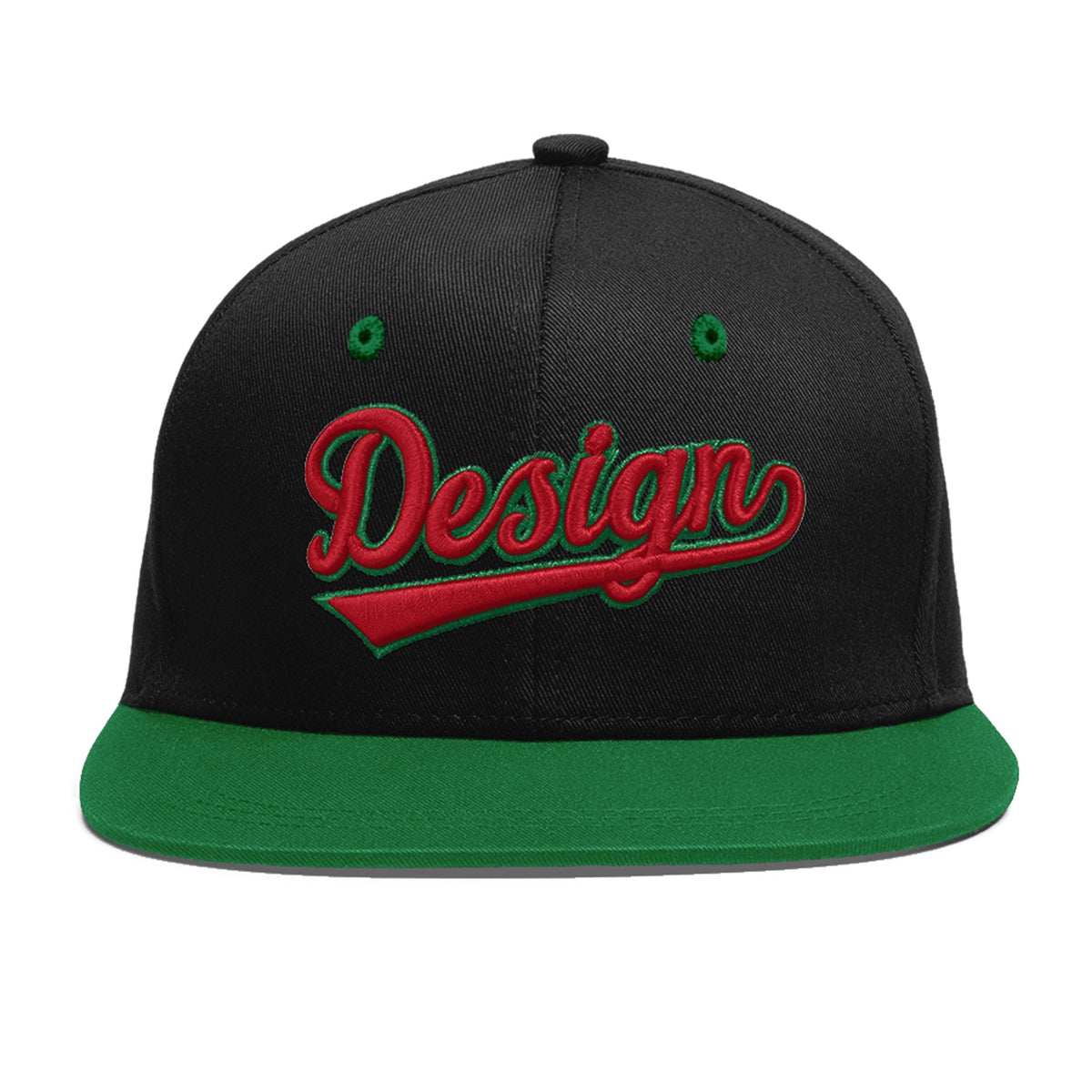 Custom Black Kelly Green 3D Puff Embroidery Flat Embroidery Casual Sport Baseball Cap