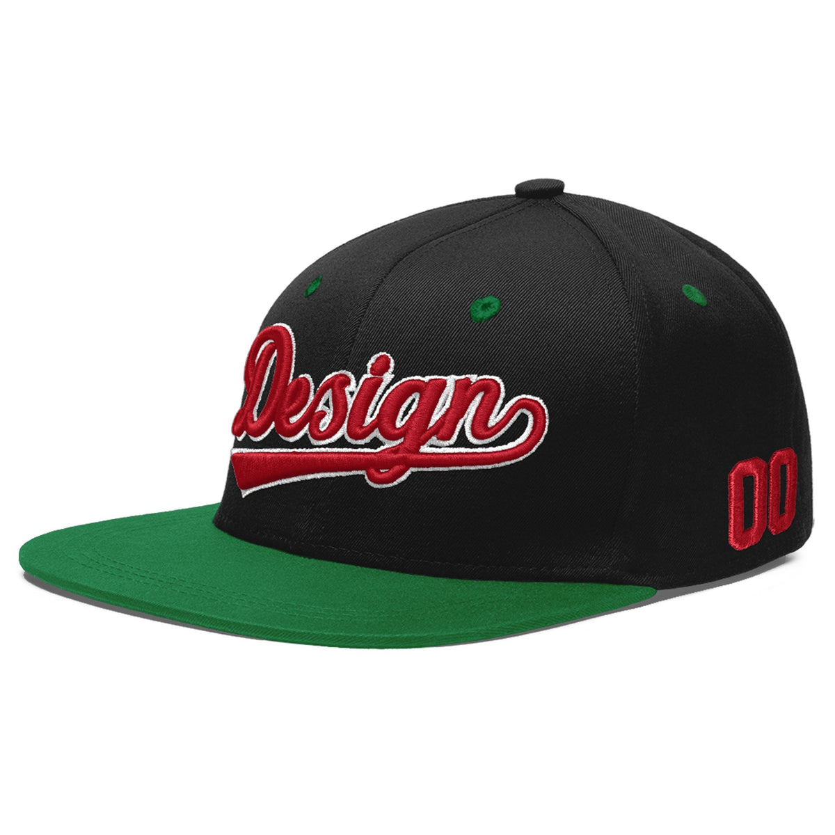 Custom Black Kelly Green 3D Puff Embroidery Flat Embroidery Casual Sport Baseball Cap