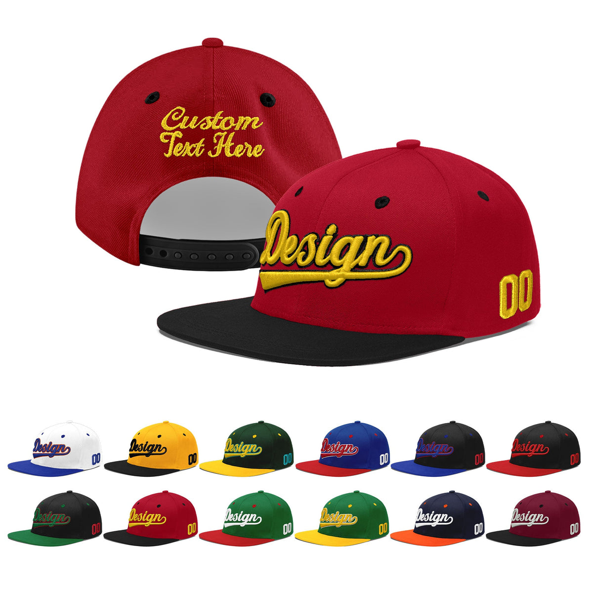 Custom Red Black 3D Puff Embroidery Flat Embroidery Casual Sport Baseball Cap