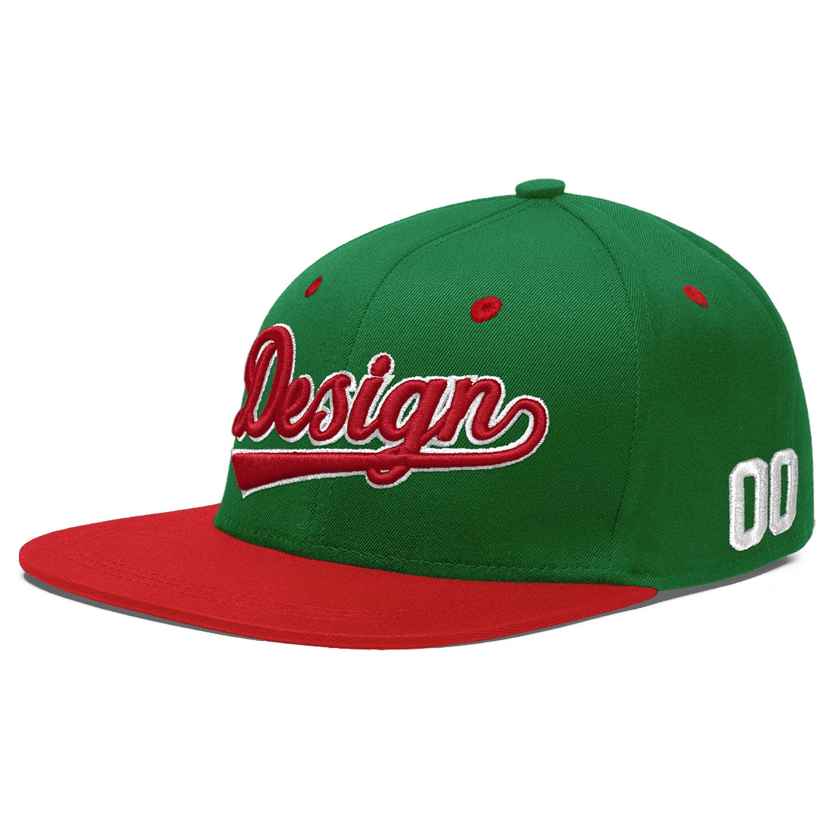 Custom Kelly Green Red 3D Puff Embroidery Flat Embroidery Casual Sport Baseball Cap