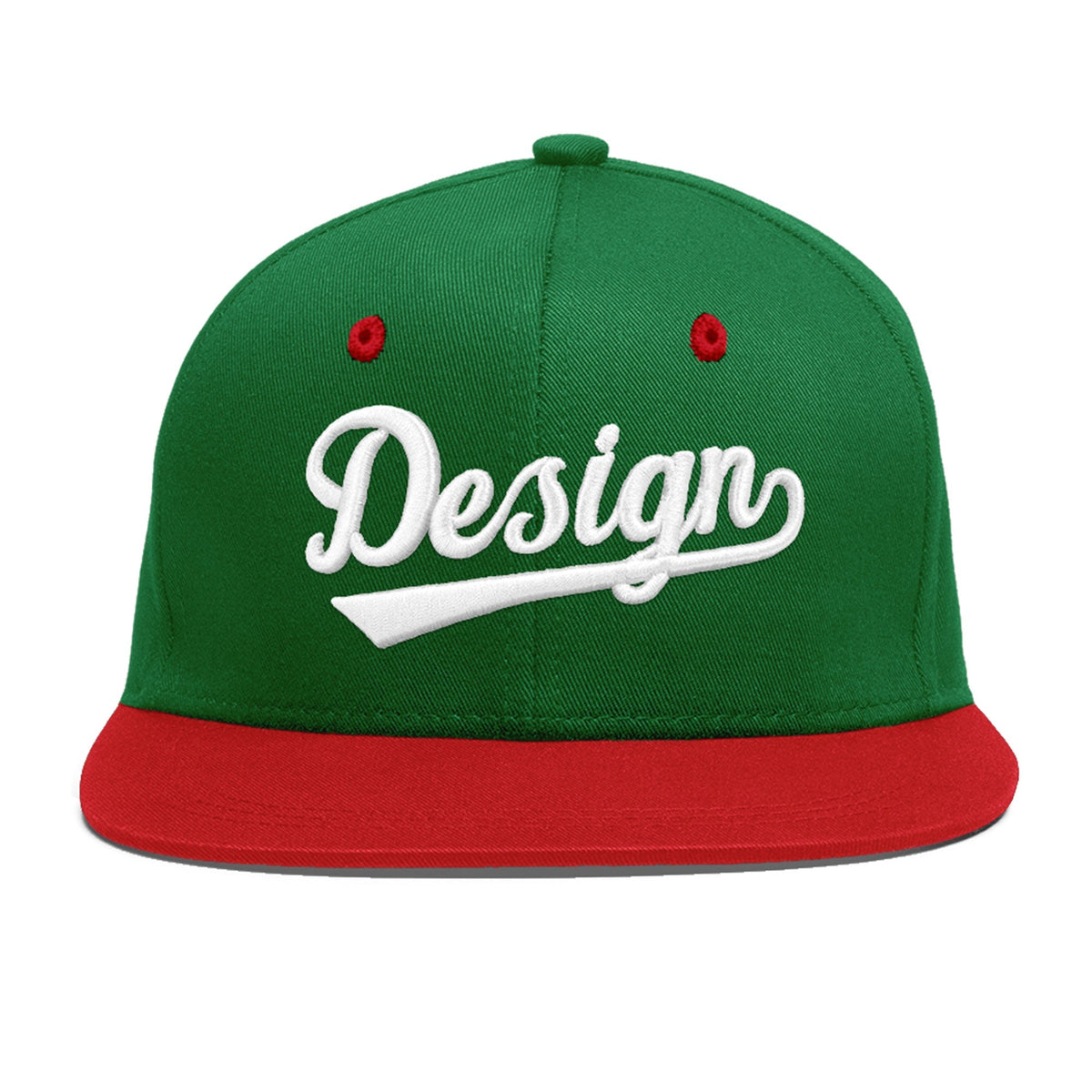 Custom Kelly Green Red 3D Puff Embroidery Flat Embroidery Casual Sport Baseball Cap