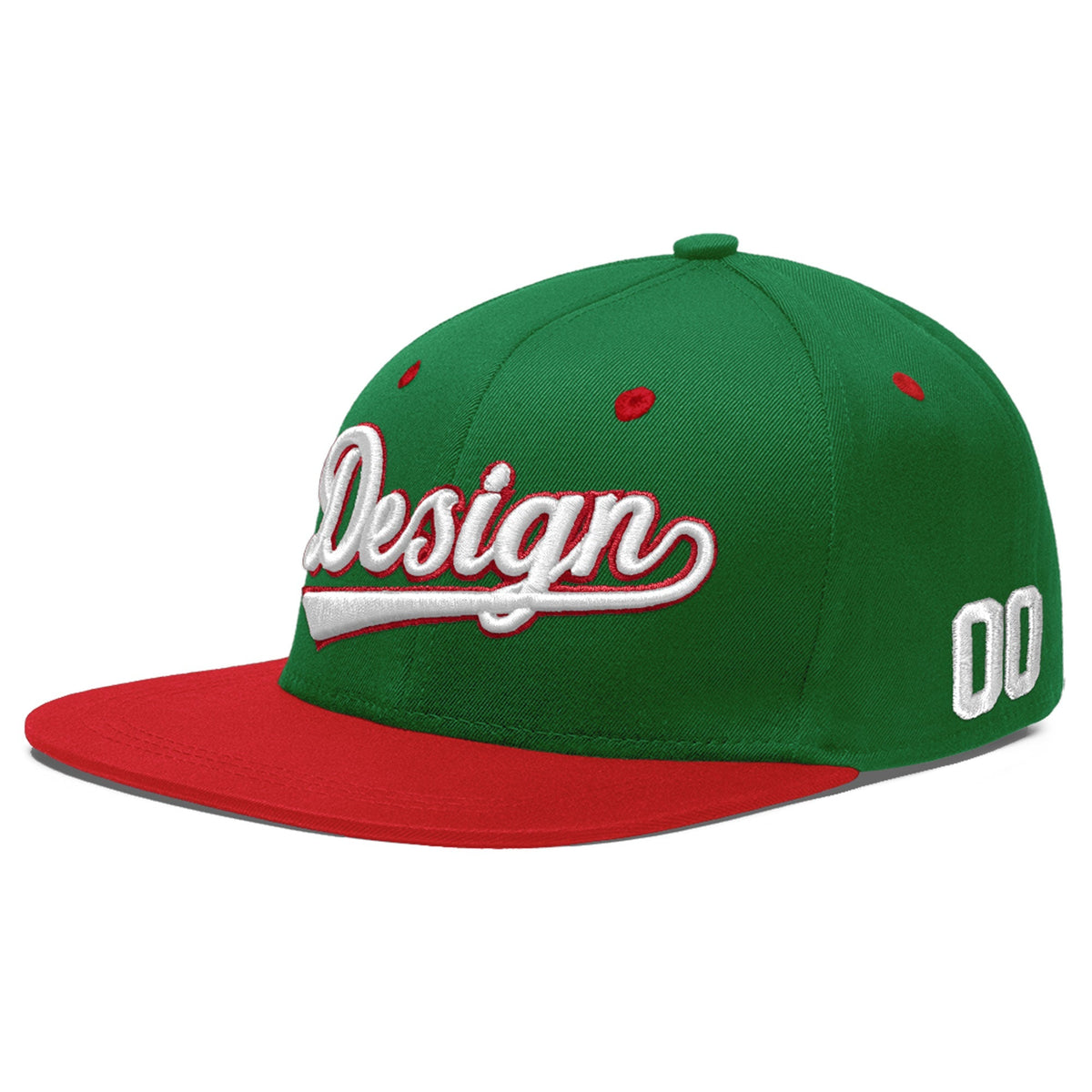 Custom Kelly Green Red 3D Puff Embroidery Flat Embroidery Casual Sport Baseball Cap