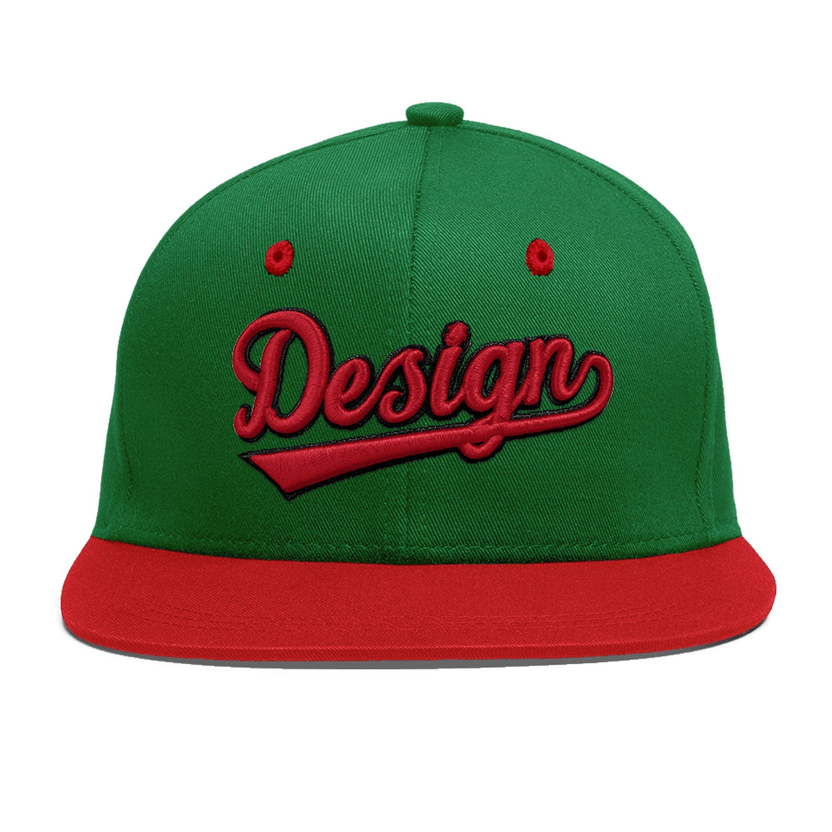 Custom Kelly Green Red 3D Puff Embroidery Flat Embroidery Casual Sport Baseball Cap