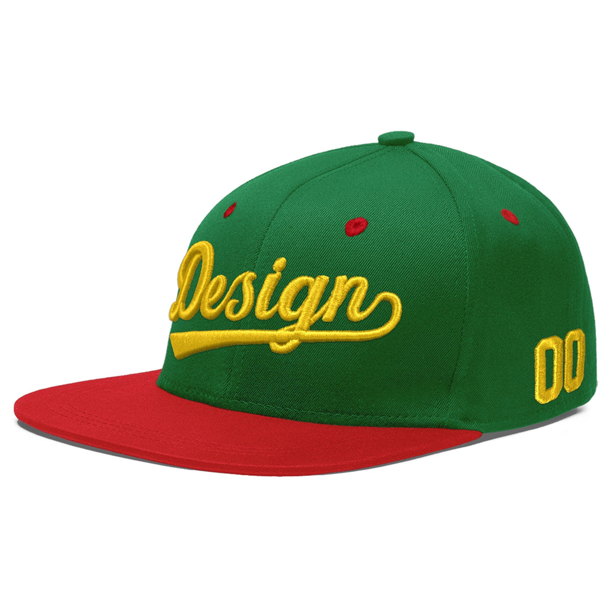 Custom Kelly Green Red 3D Puff Embroidery Flat Embroidery Casual Sport Baseball Cap