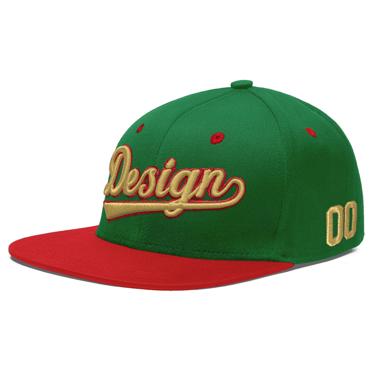 Custom Kelly Green Red 3D Puff Embroidery Flat Embroidery Casual Sport Baseball Cap