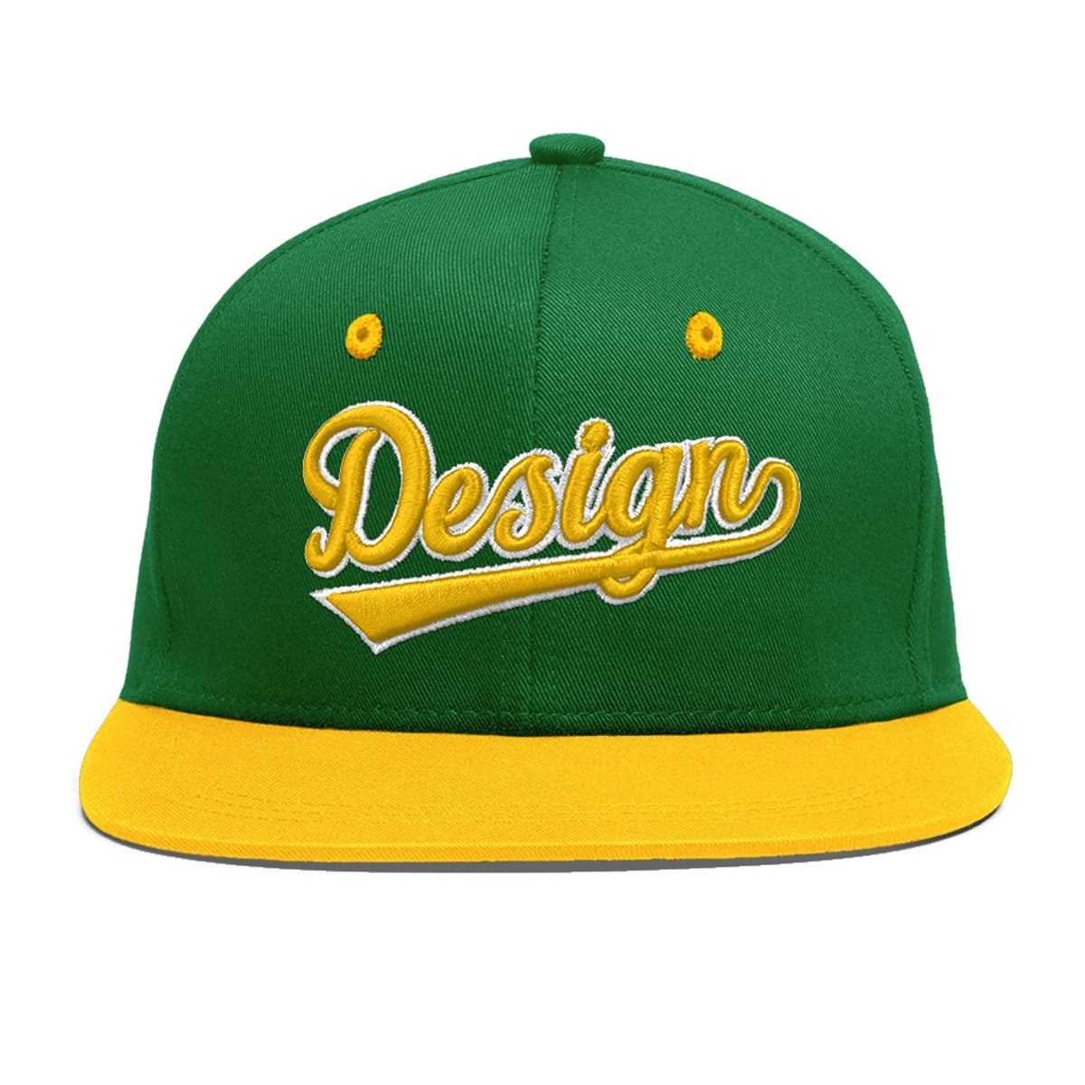 Custom Kelly Green Gold 3D Puff Embroidery Flat Embroidery Casual Sport Baseball Cap