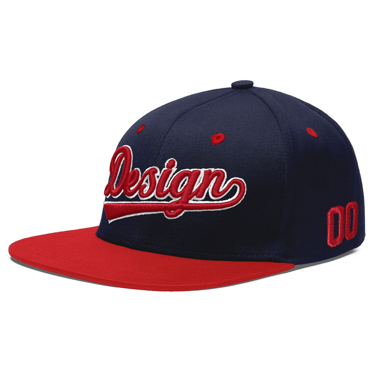 Custom Navy Red 3D Puff Embroidery Flat Embroidery Casual Sport Baseball Cap